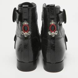 Dior Black Crack Leather Crystal Embellished Ankle Length Boots Size 40.5