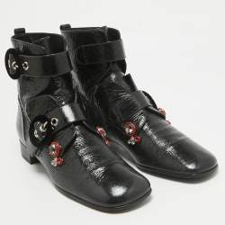 Dior Black Crack Leather Crystal Embellished Ankle Length Boots Size 40.5