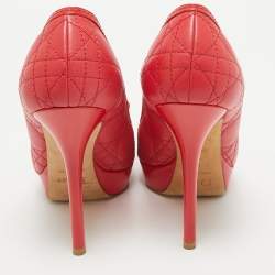 Dior Red Cannage Leather Bow Peep Toe Platform Pumps Size 37