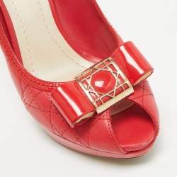Dior Red Cannage Leather Bow Peep Toe Platform Pumps Size 37