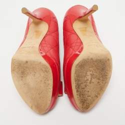 Dior Red Cannage Leather Bow Peep Toe Platform Pumps Size 37