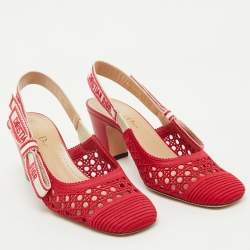 Pre Owned Dior Red Cannage Fabric Dior & Moi Slingback Pumps Size 36