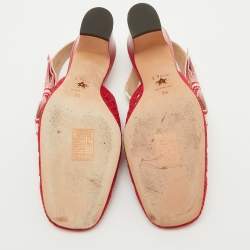 Pre Owned Dior Red Cannage Fabric Dior & Moi Slingback Pumps Size 36