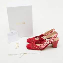Pre Owned Dior Red Cannage Fabric Dior & Moi Slingback Pumps Size 36