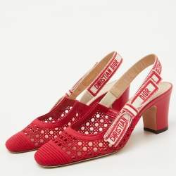 Pre Owned Dior Red Cannage Fabric Dior & Moi Slingback Pumps Size 36