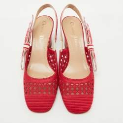 Pre Owned Dior Red Cannage Fabric Dior & Moi Slingback Pumps Size 36