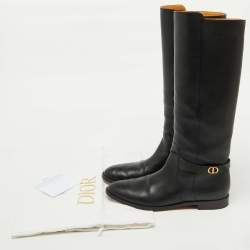 Pre Owned Dior Black Leather Riding Knee Length Boots Size 40.5