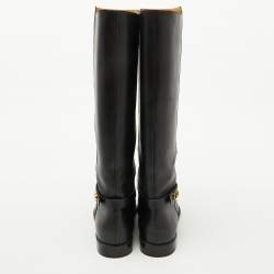 Pre Owned Dior Black Leather Riding Knee Length Boots Size 40.5