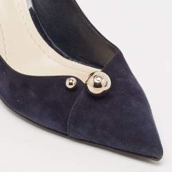 Dior Navy Blue Suede Logo Pointed Toe Pumps Size 38.5