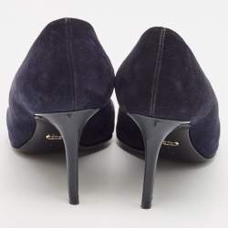 Dior Navy Blue Suede Logo Pointed Toe Pumps Size 38.5