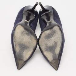 Dior Navy Blue Suede Logo Pointed Toe Pumps Size 38.5