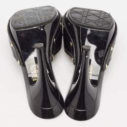 Dior Black Patent Leather Metal Twist Bow Open Toe Clogs Size 38.5