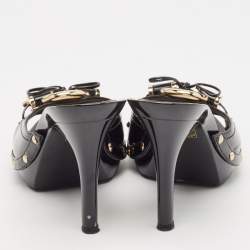 Dior Black Patent Leather Metal Twist Bow Open Toe Clogs Size 38.5