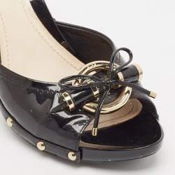 Dior Black Patent Leather Metal Twist Bow Open Toe Clogs Size 38.5