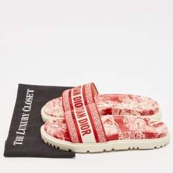 Dior Red/White Embroidered Canvas Dway Flat Slides Size 39.5