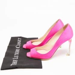 Dior Fuchsia Pink Canvas Flare Heel Peep Toe Pumps Size 37.5