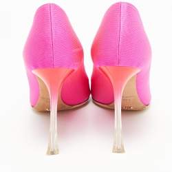 Dior Fuchsia Pink Canvas Flare Heel Peep Toe Pumps Size 37.5