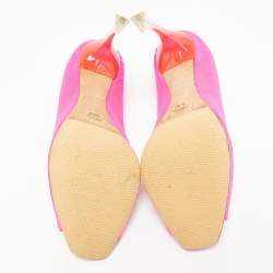 Dior Fuchsia Pink Canvas Flare Heel Peep Toe Pumps Size 37.5