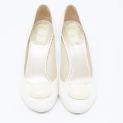 مملوكة مسبقًا حذاء كعب عالي ديور جلد أبيض منقوش مقدمة دائرية مقاس 38.5