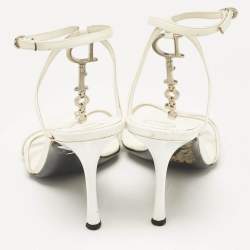 Pre Owned Dior White Leather Ankle Strap Sandals Size 37.5