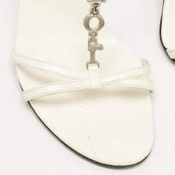 Pre Owned Dior White Leather Ankle Strap Sandals Size 37.5