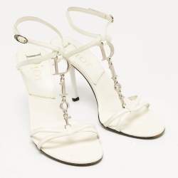 Pre Owned Dior White Leather Ankle Strap Sandals Size 37.5