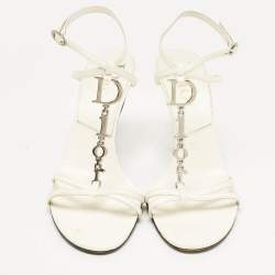 Pre Owned Dior White Leather Ankle Strap Sandals Size 37.5