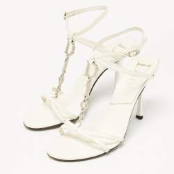 Pre Owned Dior White Leather Ankle Strap Sandals Size 37.5