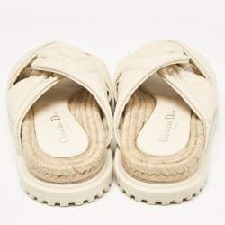 Dior Off White Quilted Leather D-Twist Espadrille Flat Slides Size 37
