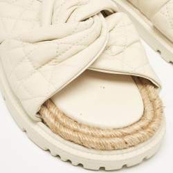Dior Off White Quilted Leather D-Twist Espadrille Flat Slides Size 37