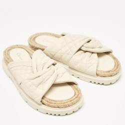 Dior Off White Quilted Leather D-Twist Espadrille Flat Slides Size 37