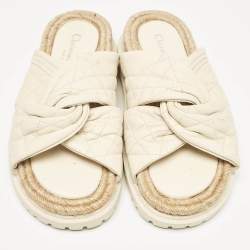 Dior Off White Quilted Leather D-Twist Espadrille Flat Slides Size 37