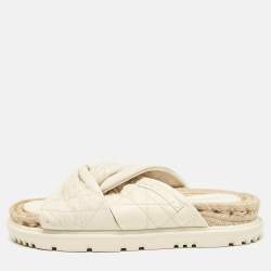 Dior Off White Quilted Leather D-Twist Espadrille Flat Slides Size 37