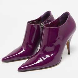 Dior Purple Patent Leather Pointed Toe Ankle Length Boots Size 37