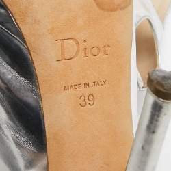 Dior Silver Leather Miss Dior Slingback Sandals Size 39
