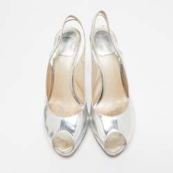 Dior Silver Leather Miss Dior Slingback Sandals Size 39