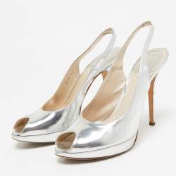 Dior Silver Leather Miss Dior Slingback Sandals Size 39