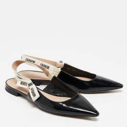 Pre Owned Dior Black Patent Leather J'Adior Slingback Flats Size 38