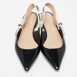 Pre Owned Dior Black Patent Leather J'Adior Slingback Flats Size 38
