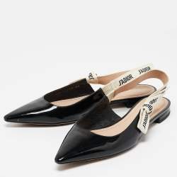 Pre Owned Dior Black Patent Leather J'Adior Slingback Flats Size 38