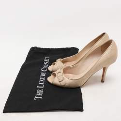 Dior Beige Cannage Leather Embellished Peep Toe Pumps Size 38.5