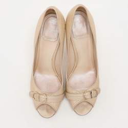 Dior Beige Cannage Leather Embellished Peep Toe Pumps Size 38.5