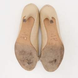 Dior Beige Cannage Leather Embellished Peep Toe Pumps Size 38.5