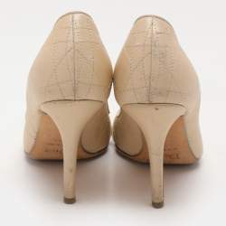 Dior Beige Cannage Leather Embellished Peep Toe Pumps Size 38.5