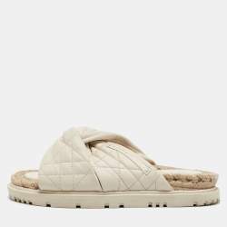 Dior Cream Cannage Quilted Leather D-Twist Espadrille Flat Sandals Size 38.5