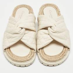Dior Cream Cannage Quilted Leather D-Twist Espadrille Flat Sandals Size 38.5