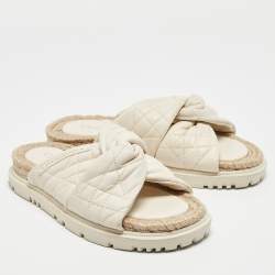Dior Cream Cannage Quilted Leather D-Twist Espadrille Flat Sandals Size 38.5