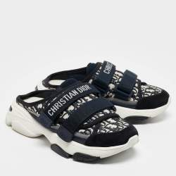 Pre Owned Dior Navy Blue Oblique Technical Fabric D Wander Mule Sneakers Size 38.5