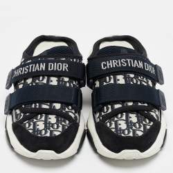 Pre Owned Dior Navy Blue Oblique Technical Fabric D Wander Mule Sneakers Size 38.5