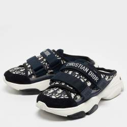 Pre Owned Dior Navy Blue Oblique Technical Fabric D Wander Mule Sneakers Size 38.5